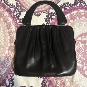 Vintage Black Normandie Montreal Pleated Leather Handbag